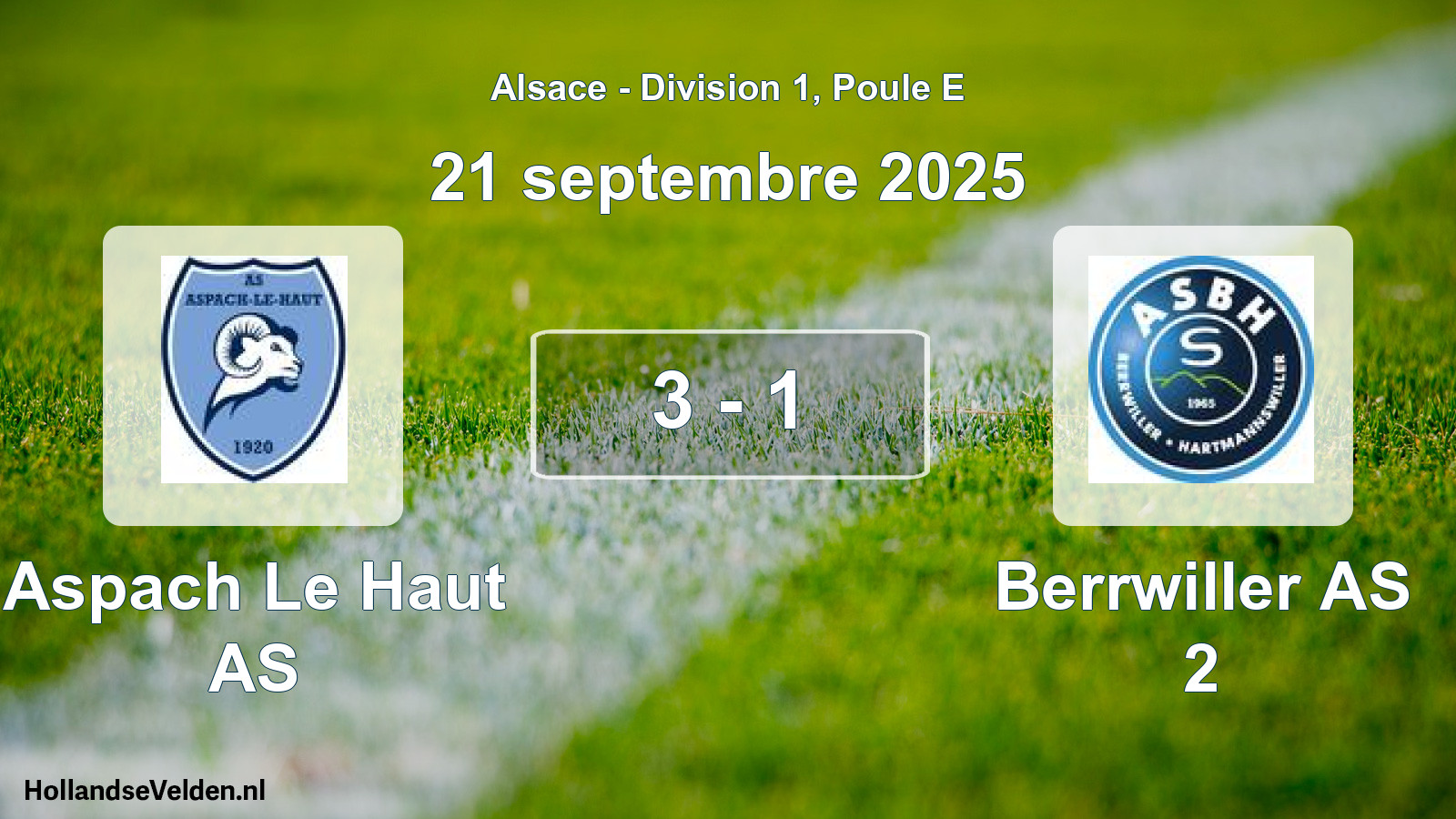 Match joué: Aspach Le Haut AS - Berrwiller AS 2 3 - 1 (21 septembre 2025)