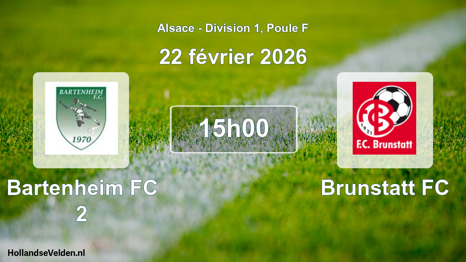 Match programmé: Bartenheim FC 2 - Brunstatt FC (22 février 2026)