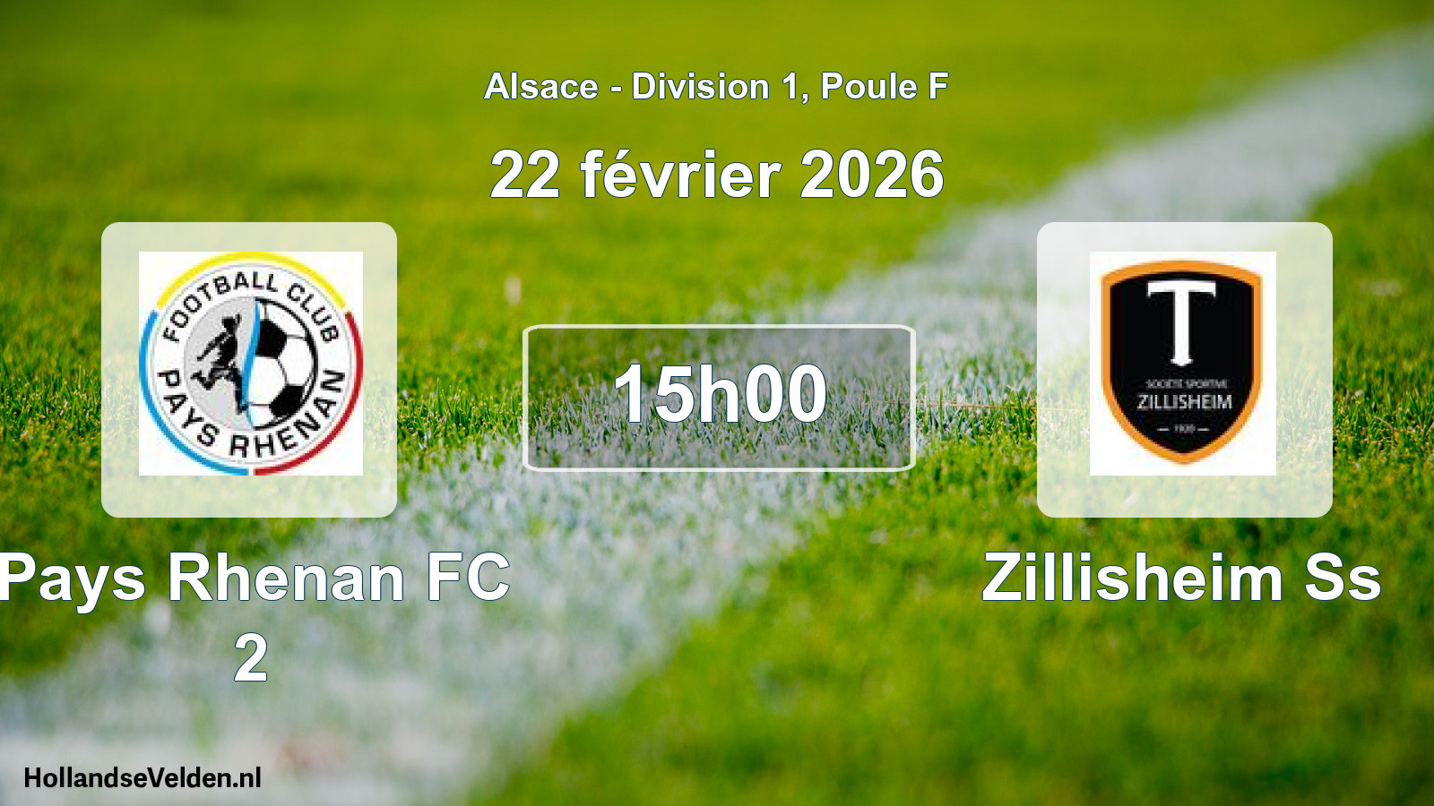 Match programmé: Pays Rhenan FC 2 - Zillisheim Ss (22 février 2026)