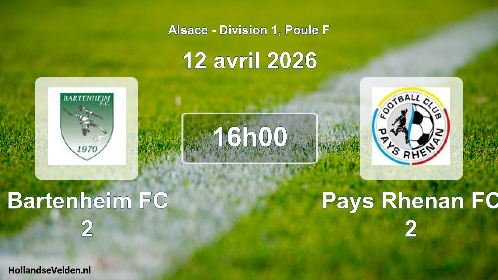 Match programmé: Bartenheim FC 2 - Pays Rhenan FC 2 (12 avril 2026)