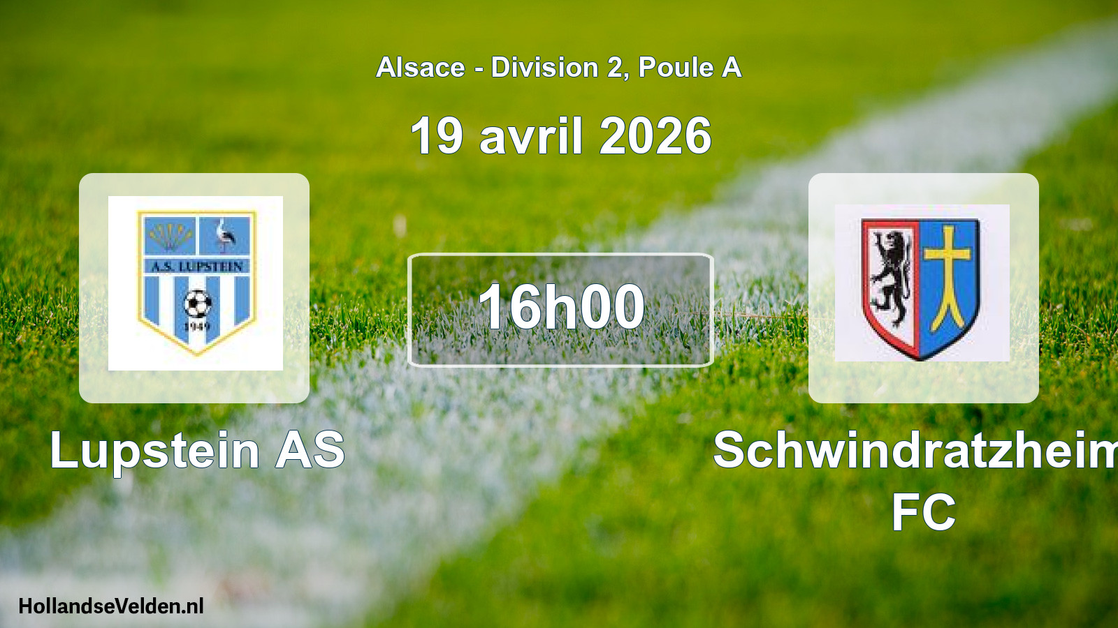 Match programmé: Lupstein AS - Schwindratzheim FC (19 avril 2026)