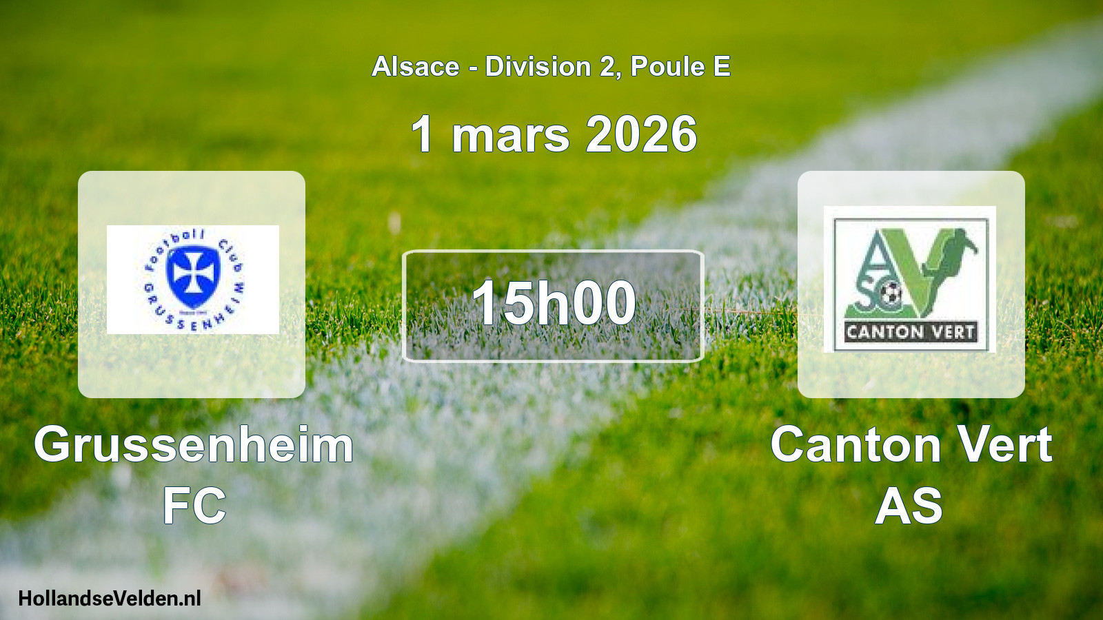 Match programmé: Grussenheim FC - Canton Vert AS (1 mars 2026)
