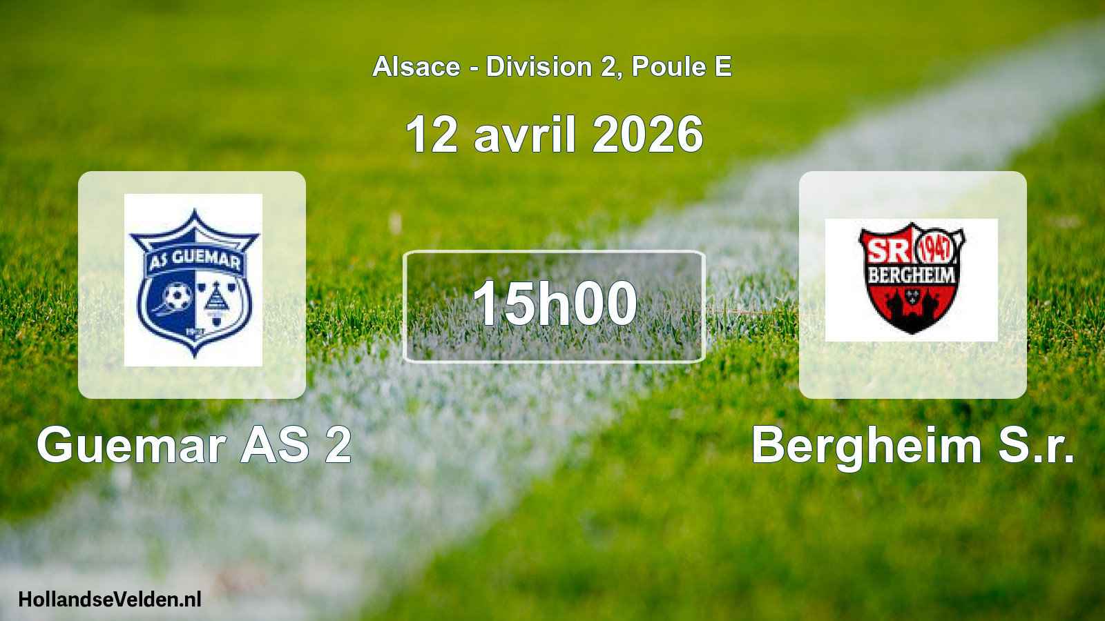Match programmé: Guemar AS 2 - Bergheim S.r. (12 avril 2026)