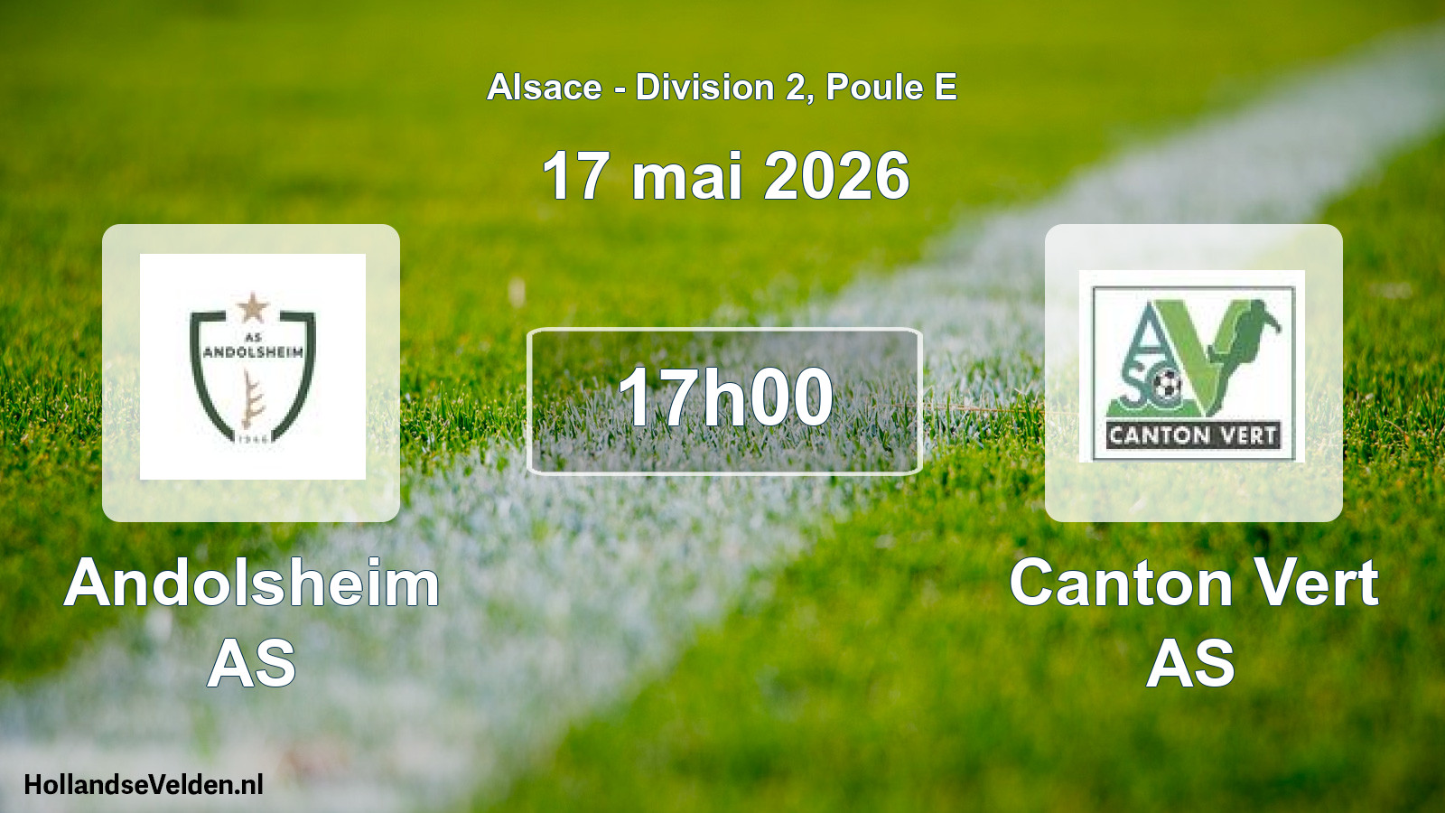 Match programmé: Andolsheim AS - Canton Vert AS (17 mai 2026)