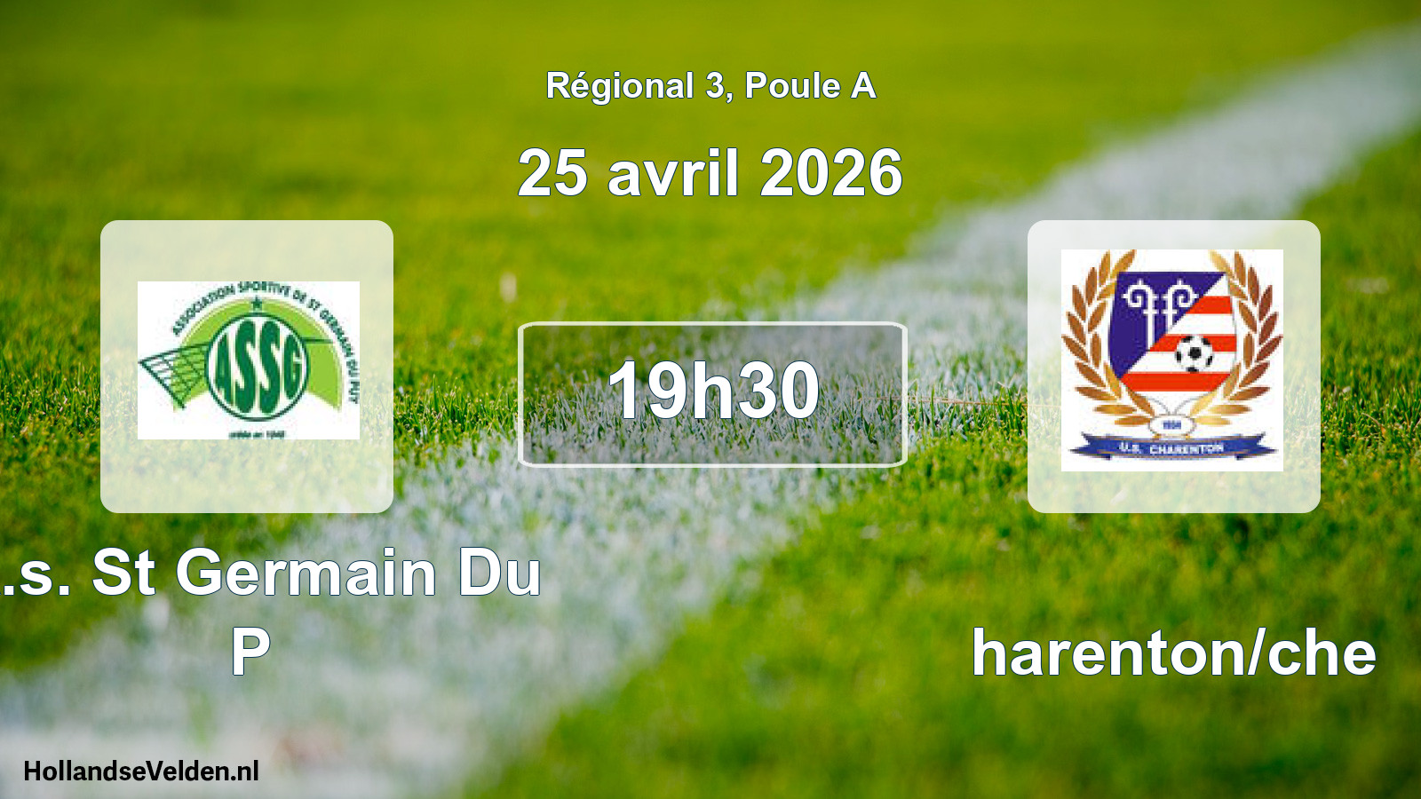 Geplande wedstrijd: A.s. St Germain Du P - Charenton/che (25 avril 2026)