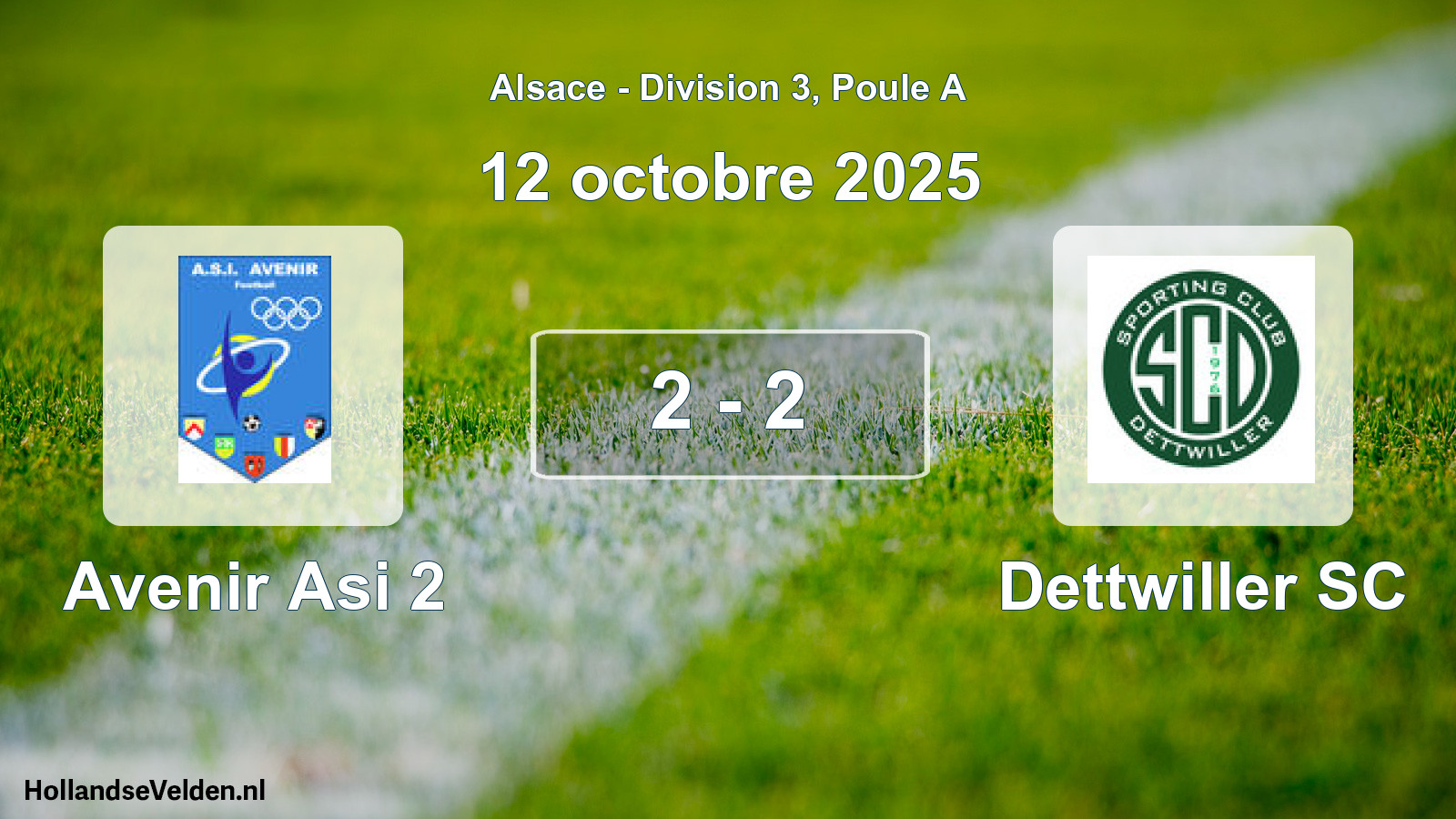 Total number of matches played: Avenir Asi 2 - Dettwiller SC 2 - 2 (12 October 2025)