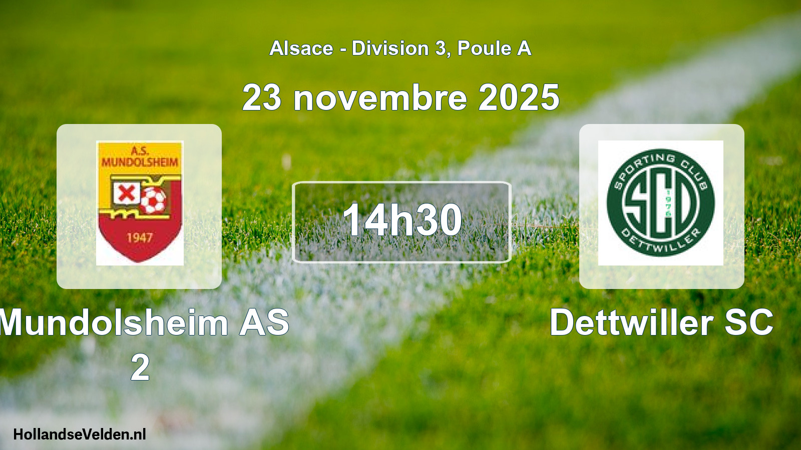 Match programmé: Mundolsheim AS 2 - Dettwiller SC (23 novembre 2025)