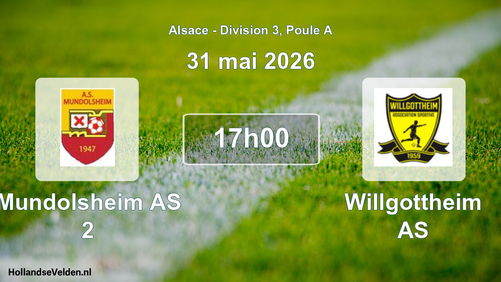 Match programmé: Mundolsheim AS 2 - Willgottheim AS (31 mai 2026)