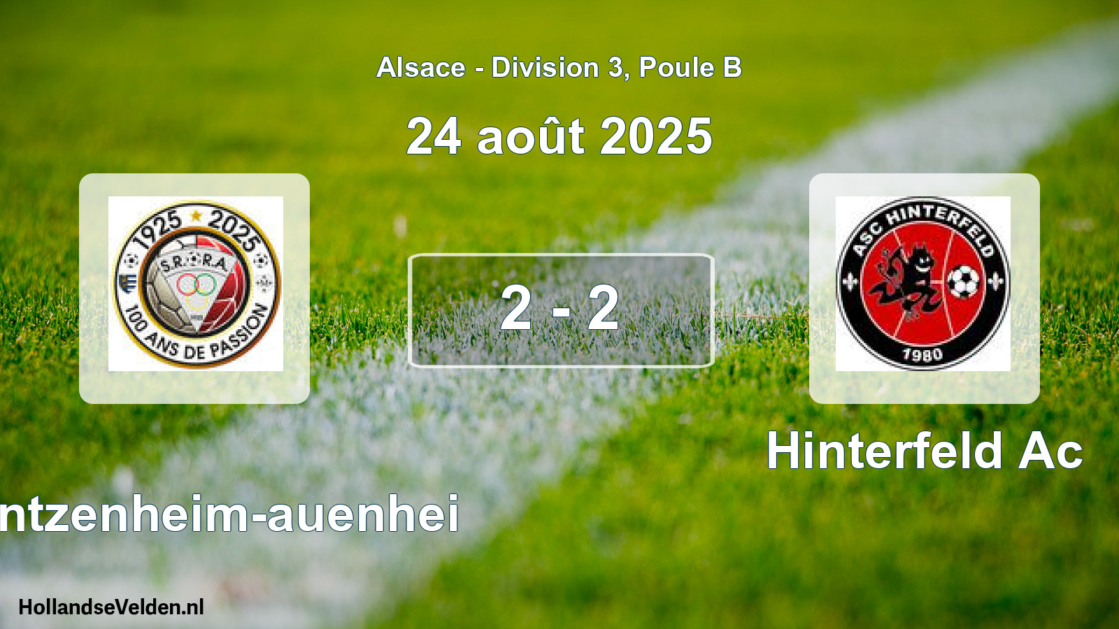 Match joué: Rountzenheim-auenhei - Hinterfeld Ac 2 - 2 (24 août 2025)