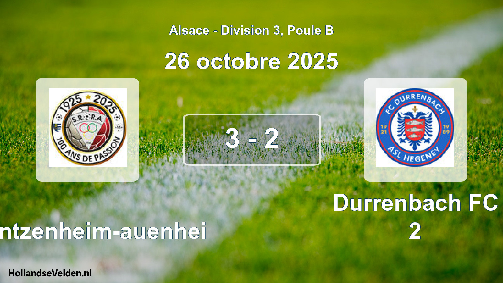 Match joué: Rountzenheim-auenhei - Durrenbach FC 2 3 - 2 (26 octobre 2025)