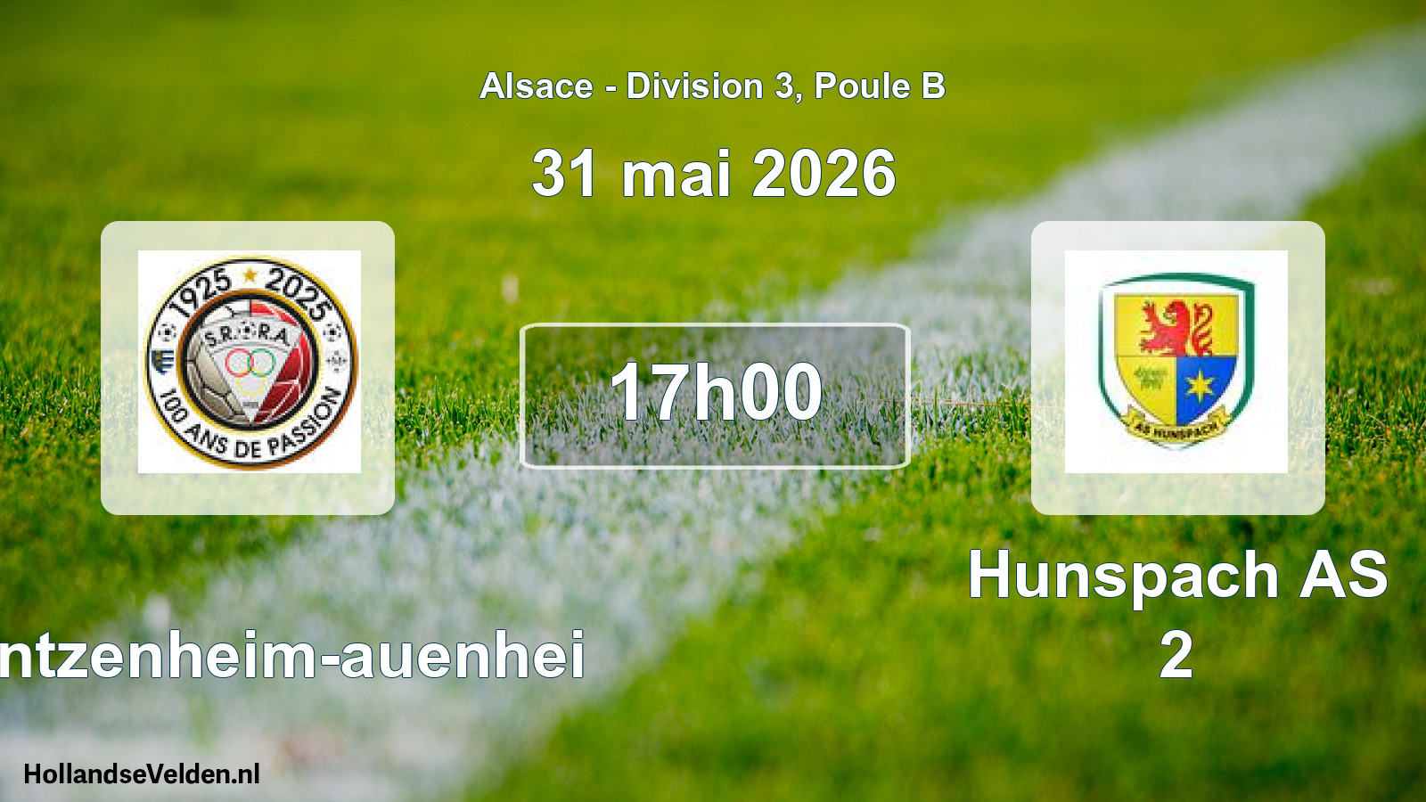 Match programmé: Rountzenheim-auenhei - Hunspach AS 2 (31 mai 2026)