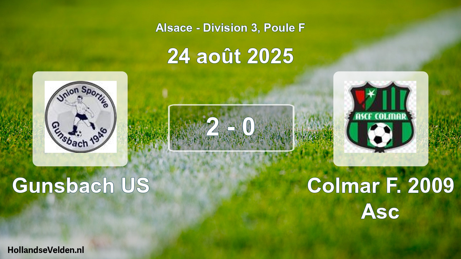 Match joué: Gunsbach US - Colmar F. 2009 Asc 2 - 0 (24 août 2025)