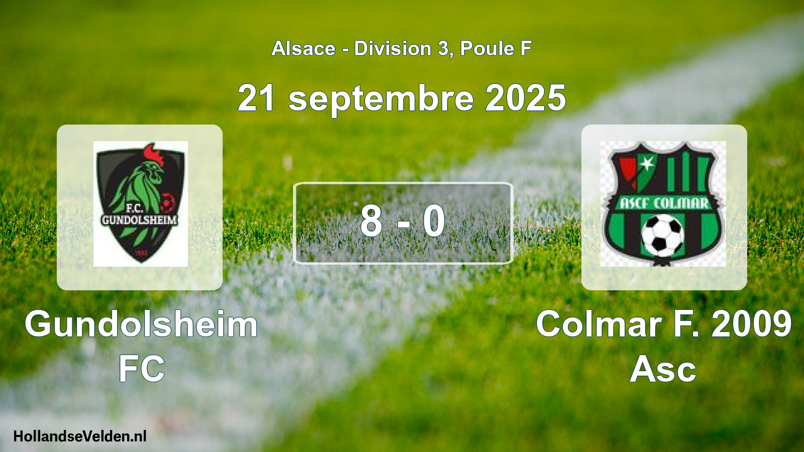 Total number of matches played: Gundolsheim FC - Colmar F. 2009 Asc 8 - 0 (21 September 2025)