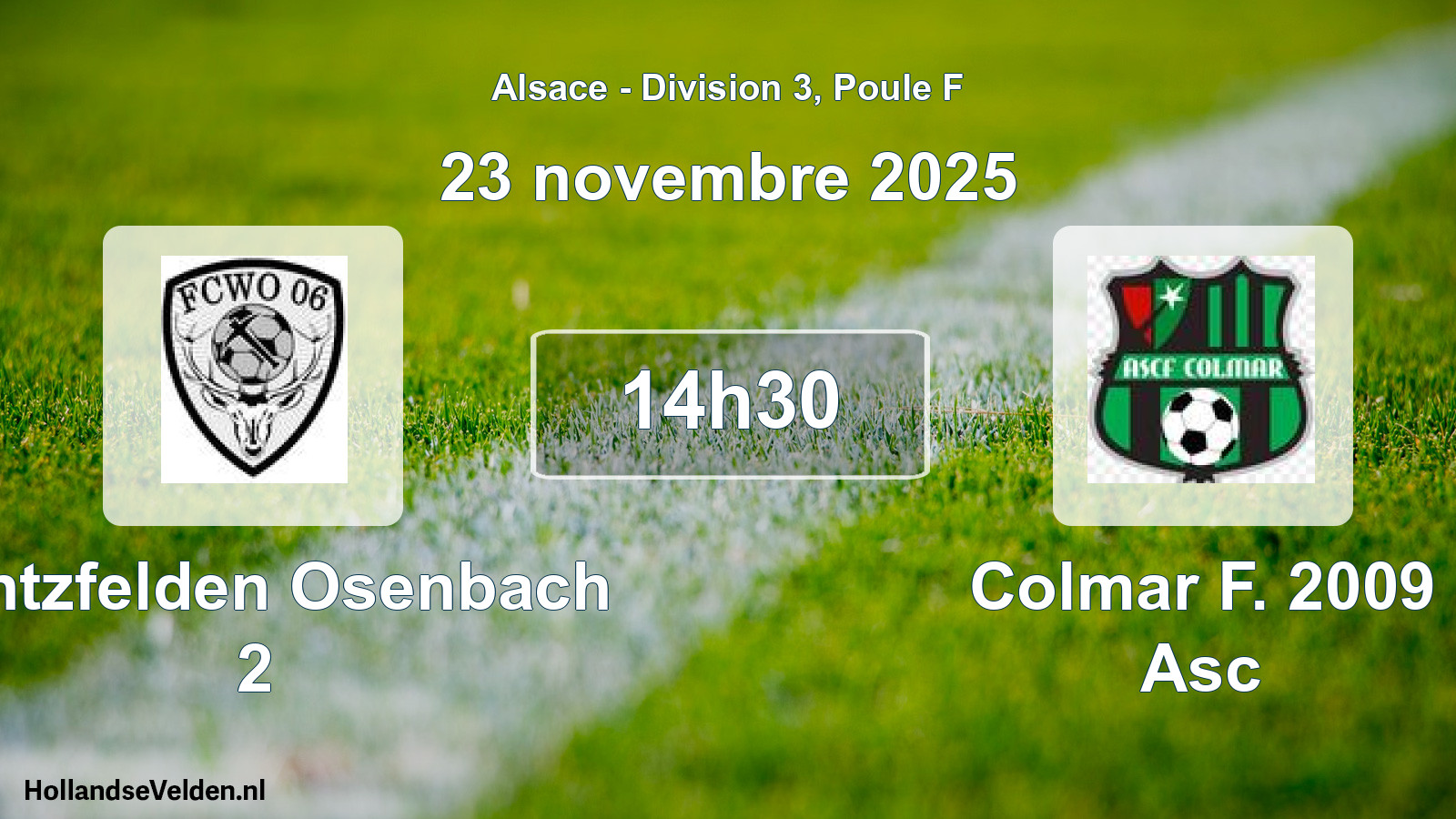 Match programmé: Wintzfelden Osenbach 2 - Colmar F. 2009 Asc (23 novembre 2025)