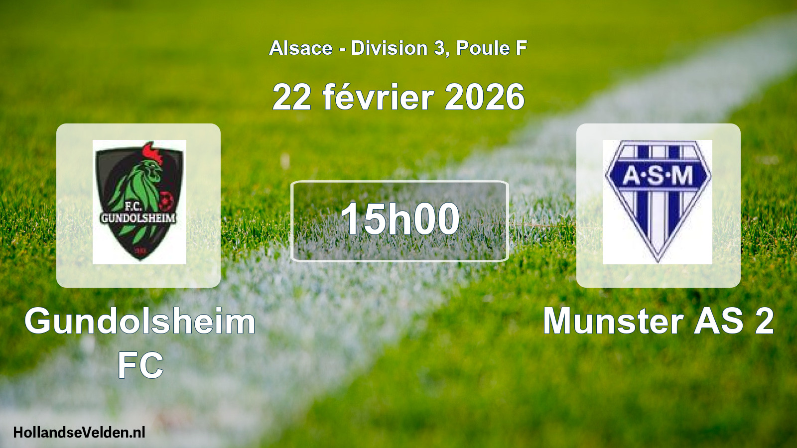 Match programmé: Gundolsheim FC - Munster AS 2 (22 février 2026)