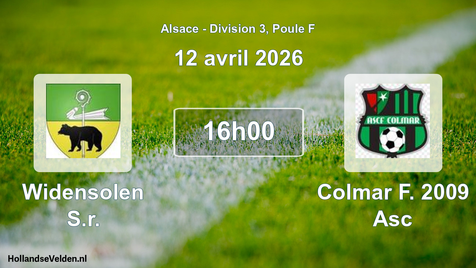 Match programmé: Widensolen S.r. - Colmar F. 2009 Asc (12 avril 2026)