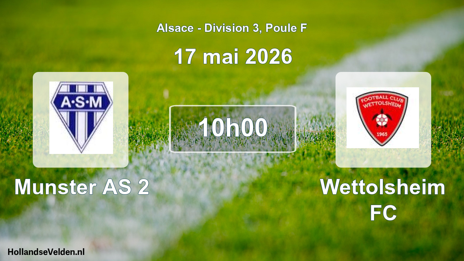 Match programmé: Munster AS 2 - Wettolsheim FC (17 mai 2026)