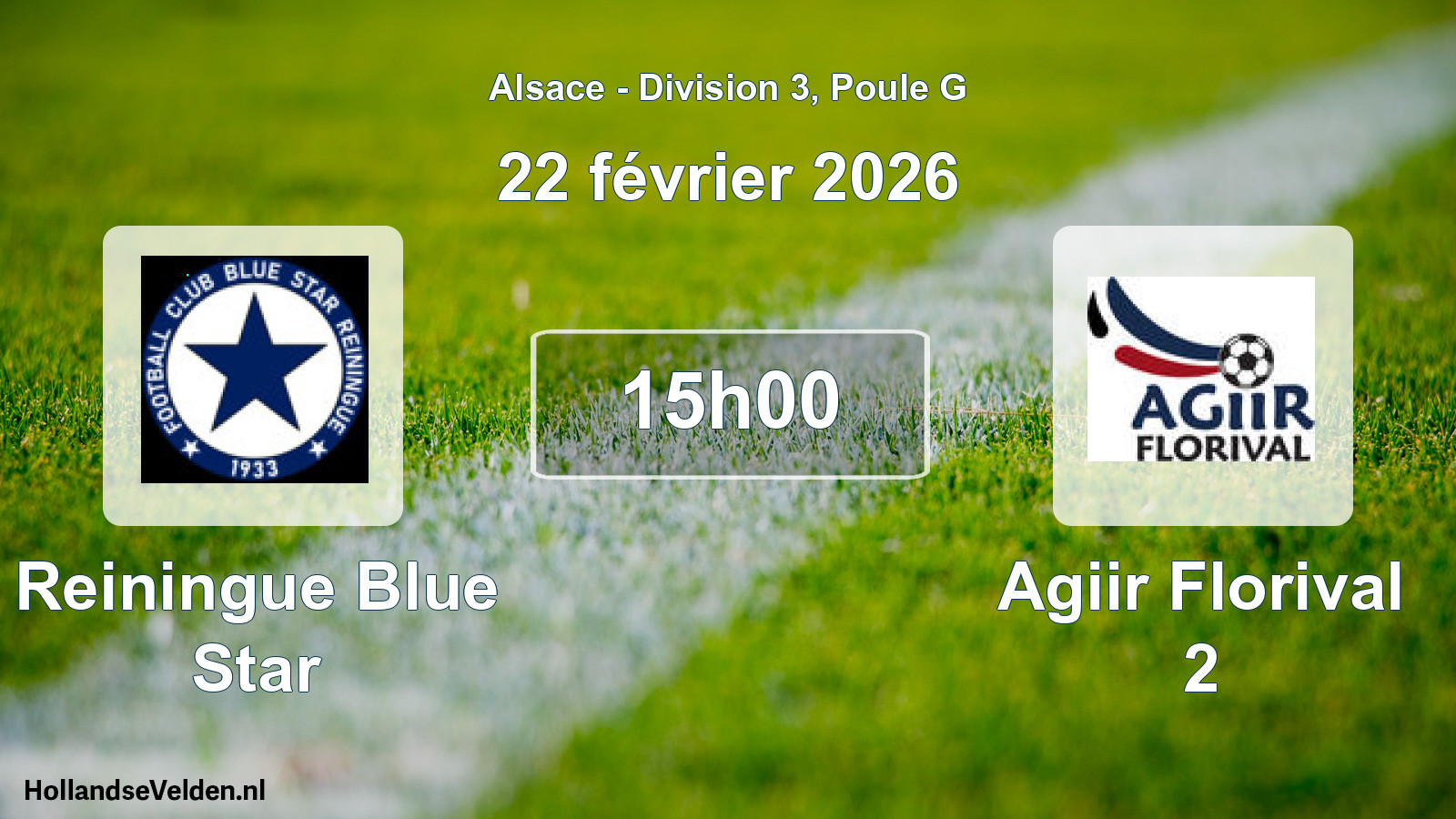 Match programmé: Reiningue Blue Star - Agiir Florival 2 (22 février 2026)