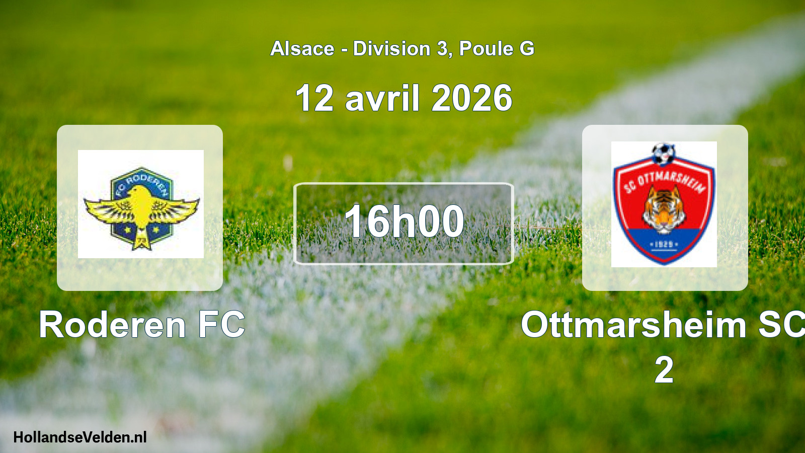 Match programmé: Roderen FC - Ottmarsheim SC 2 (12 avril 2026)