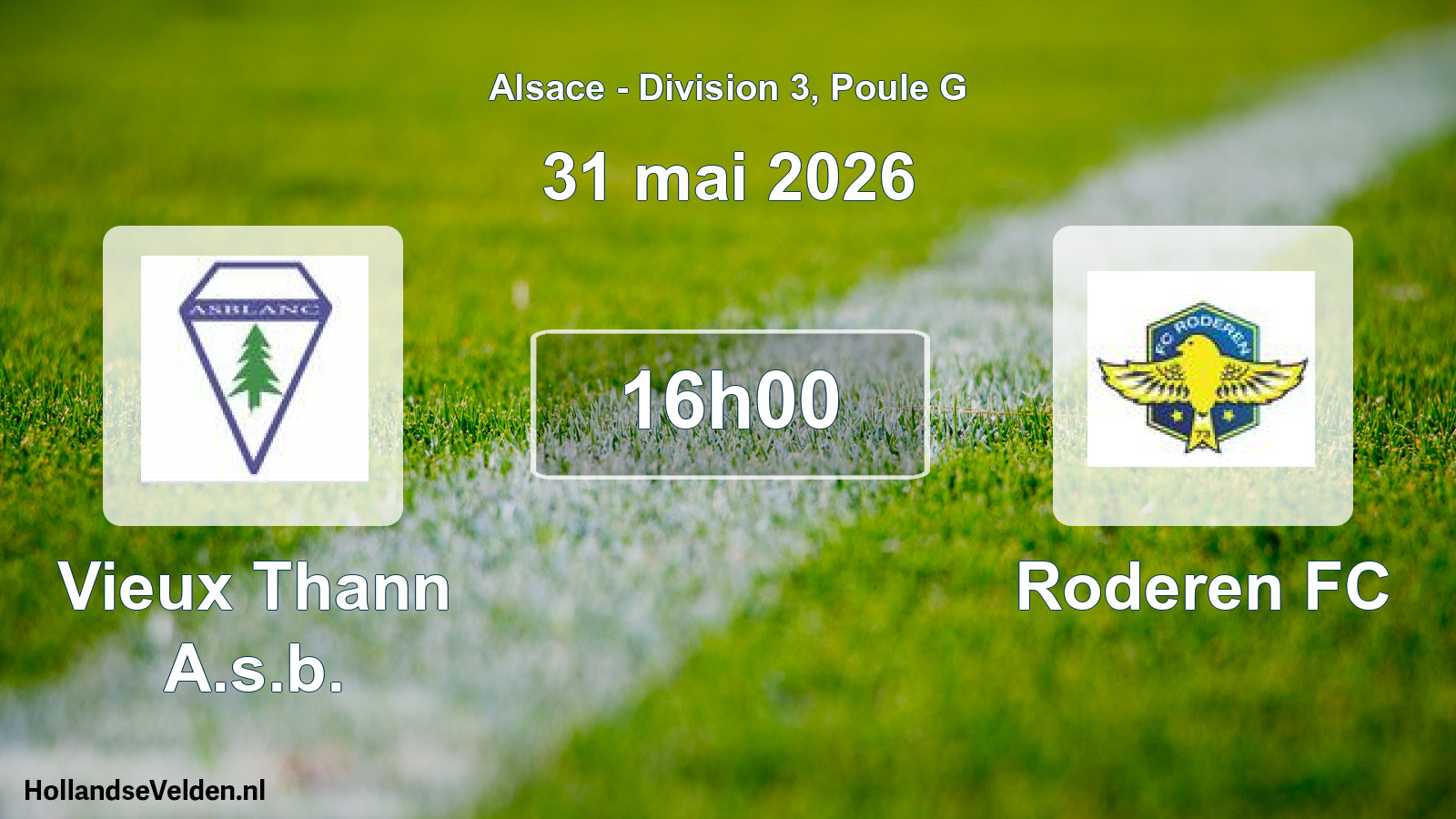 Match programmé: Vieux Thann A.s.b. - Roderen FC (31 mai 2026)