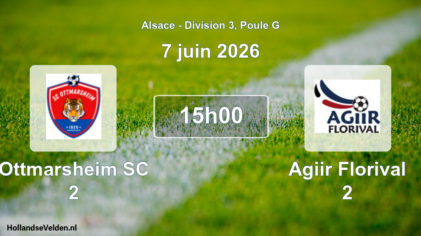 Match programmé: Ottmarsheim SC 2 - Agiir Florival 2 (7 juin 2026)