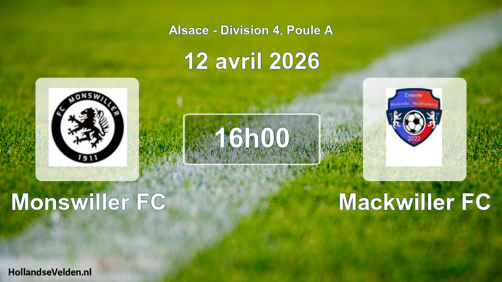 Match programmé: Monswiller FC - Mackwiller FC (12 avril 2026)
