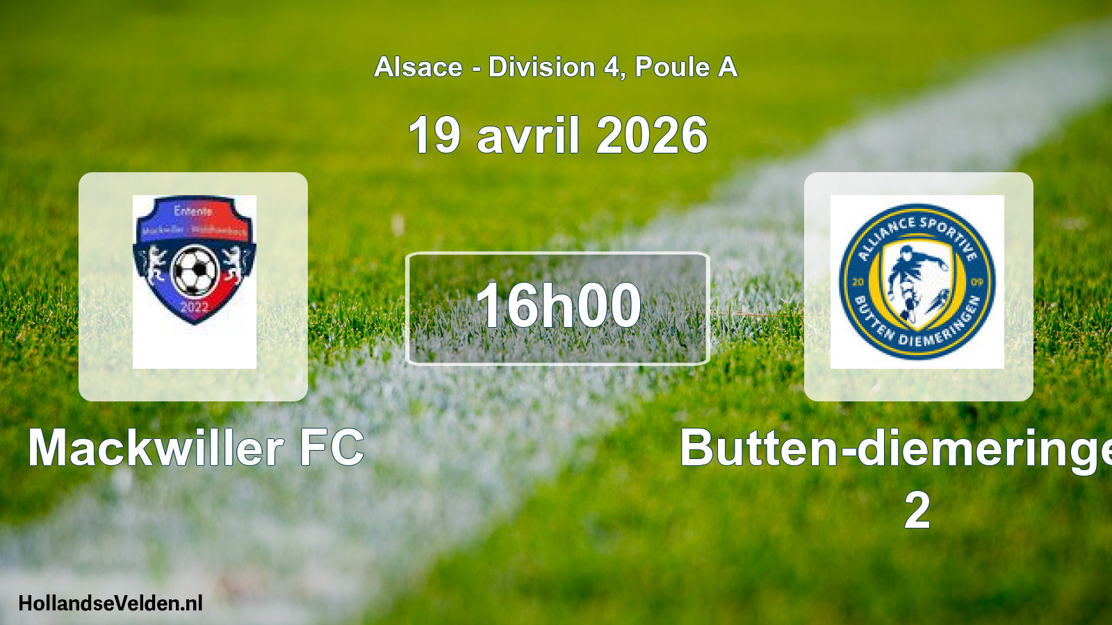 Match programmé: Mackwiller FC - Butten-diemeringen 2 (19 avril 2026)