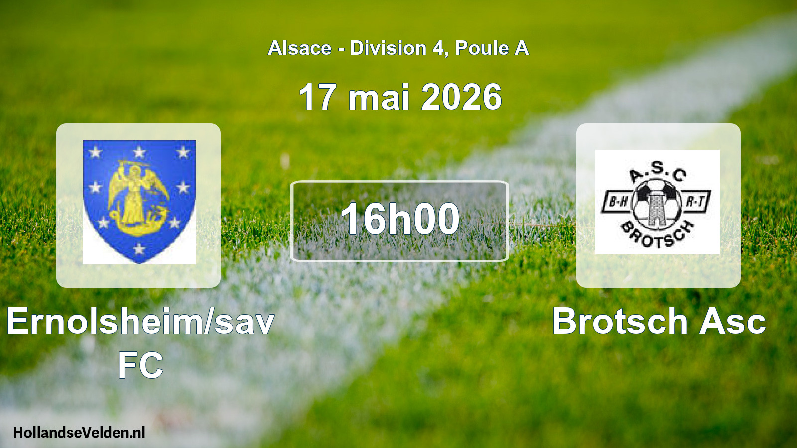 Match programmé: Ernolsheim/sav FC - Brotsch Asc (17 mai 2026)