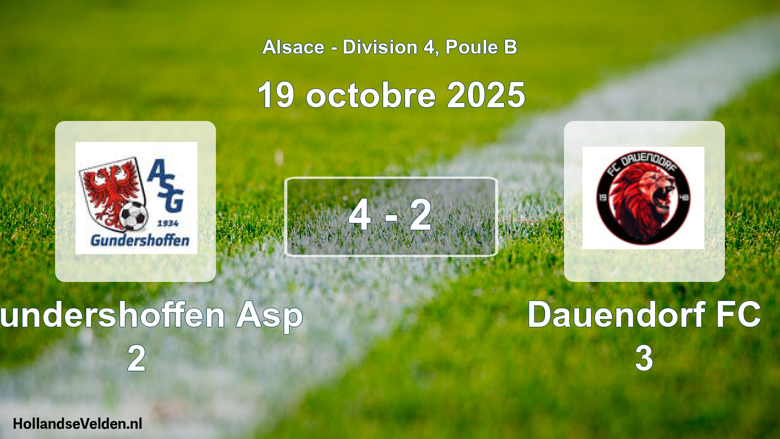 Total number of matches played: Gundershoffen Asp 2 - Dauendorf FC 3 4 - 2 (19 October 2025)