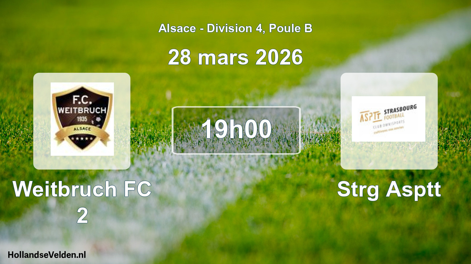 Match programmé: Weitbruch FC 2 - Strg Asptt (28 mars 2026)