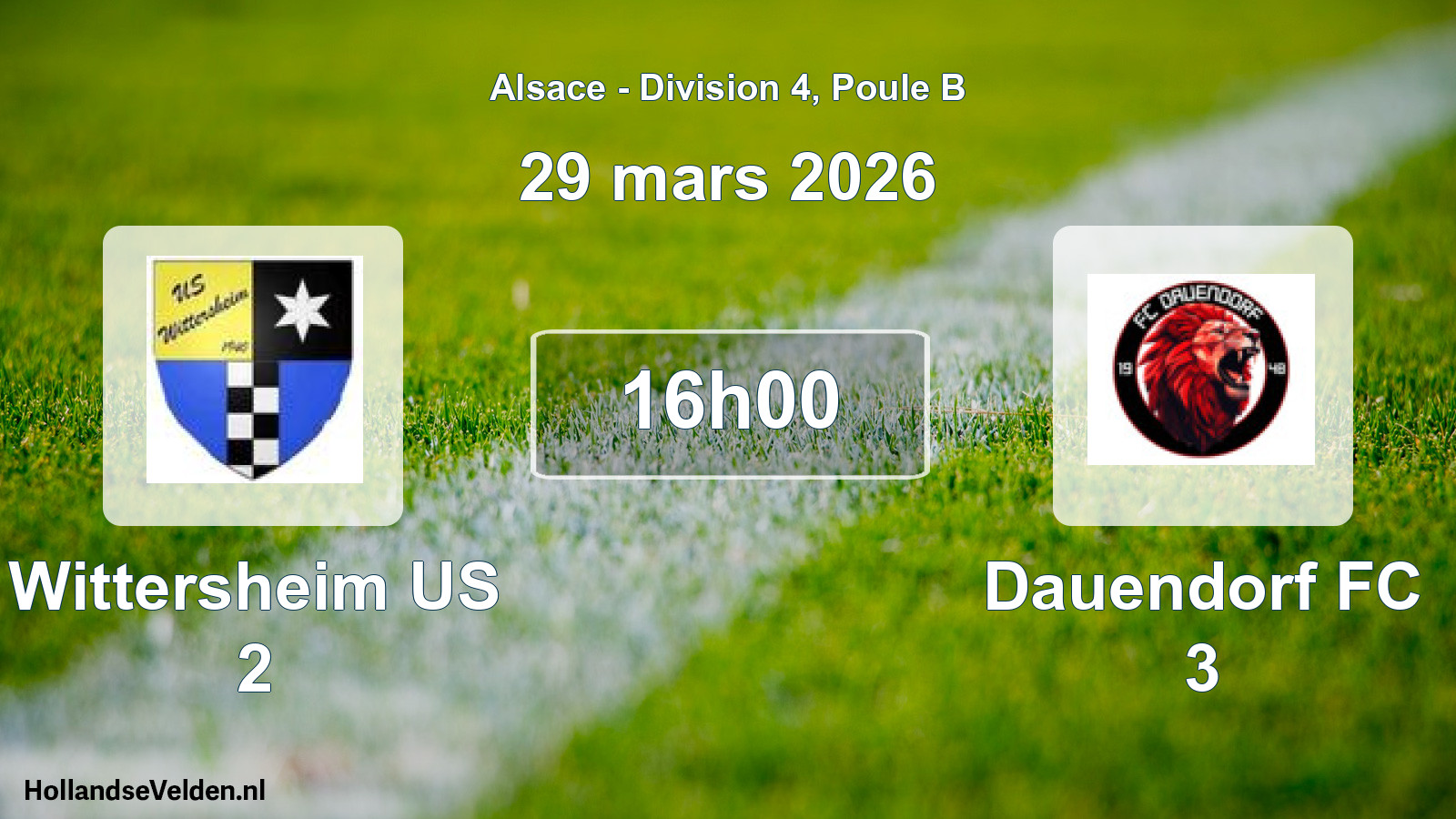 Match programmé: Wittersheim US 2 - Dauendorf FC 3 (29 mars 2026)
