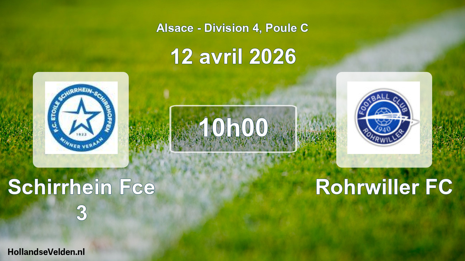 Match programmé: Schirrhein Fce 3 - Rohrwiller FC (12 avril 2026)