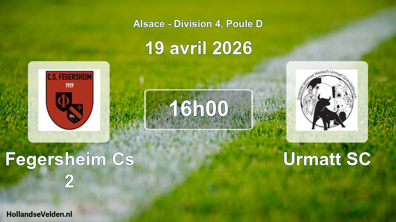 Match programmé: Fegersheim Cs 2 - Urmatt SC (19 avril 2026)