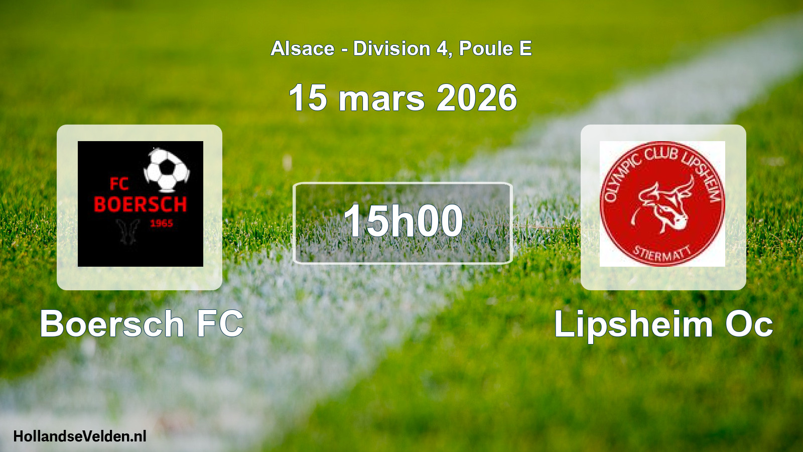 Match programmé: Boersch FC - Lipsheim Oc (15 mars 2026)