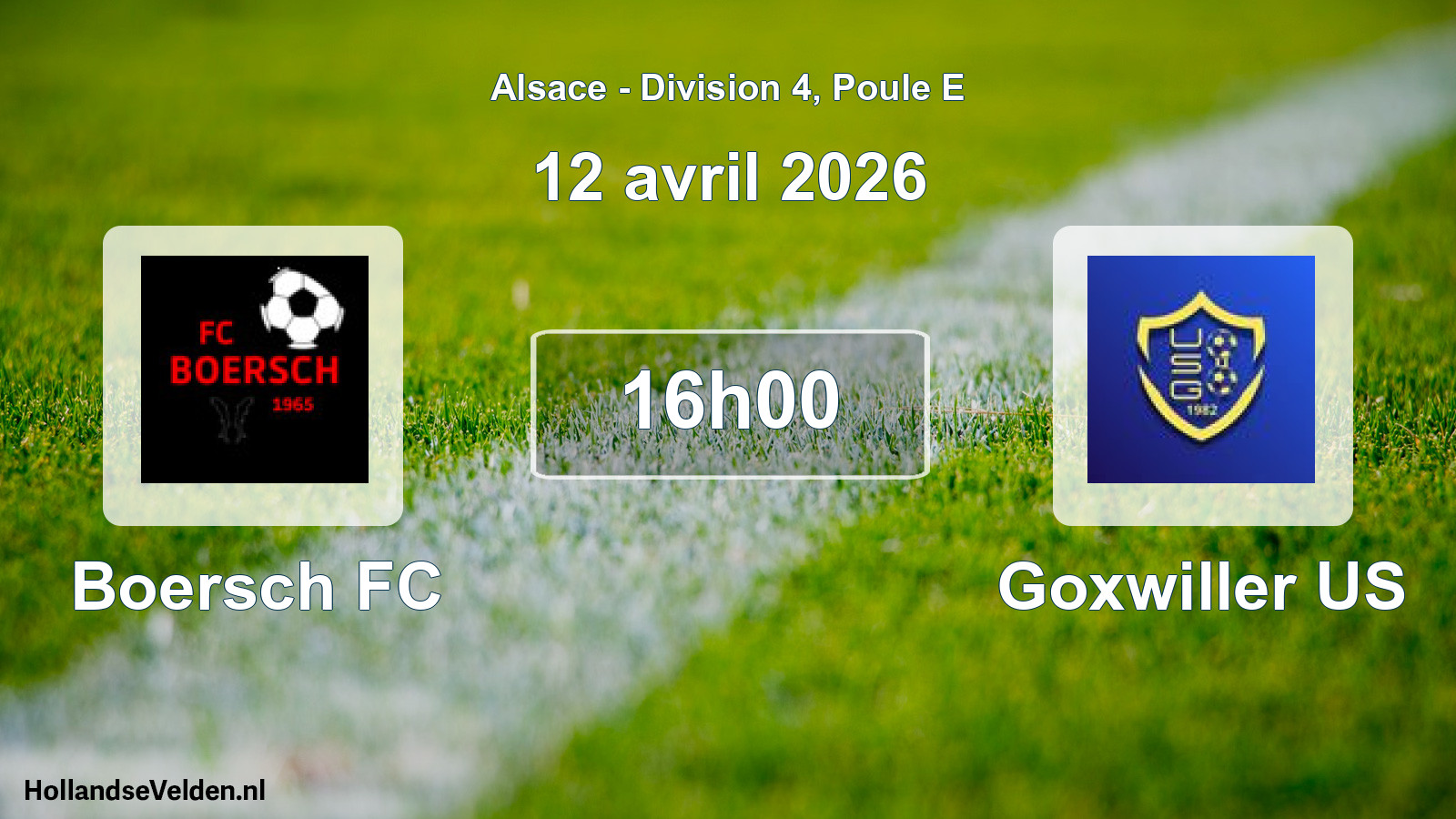 Match programmé: Boersch FC - Goxwiller US (12 avril 2026)