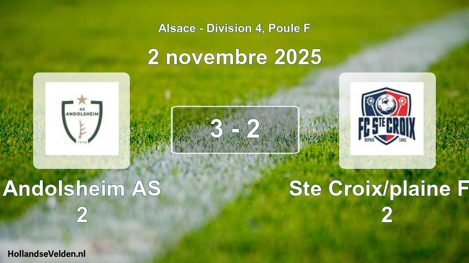 Gespeelde wedstrijd: Andolsheim AS 2 - Ste Croix/plaine FC 2 3 - 2 (2 november 2025)