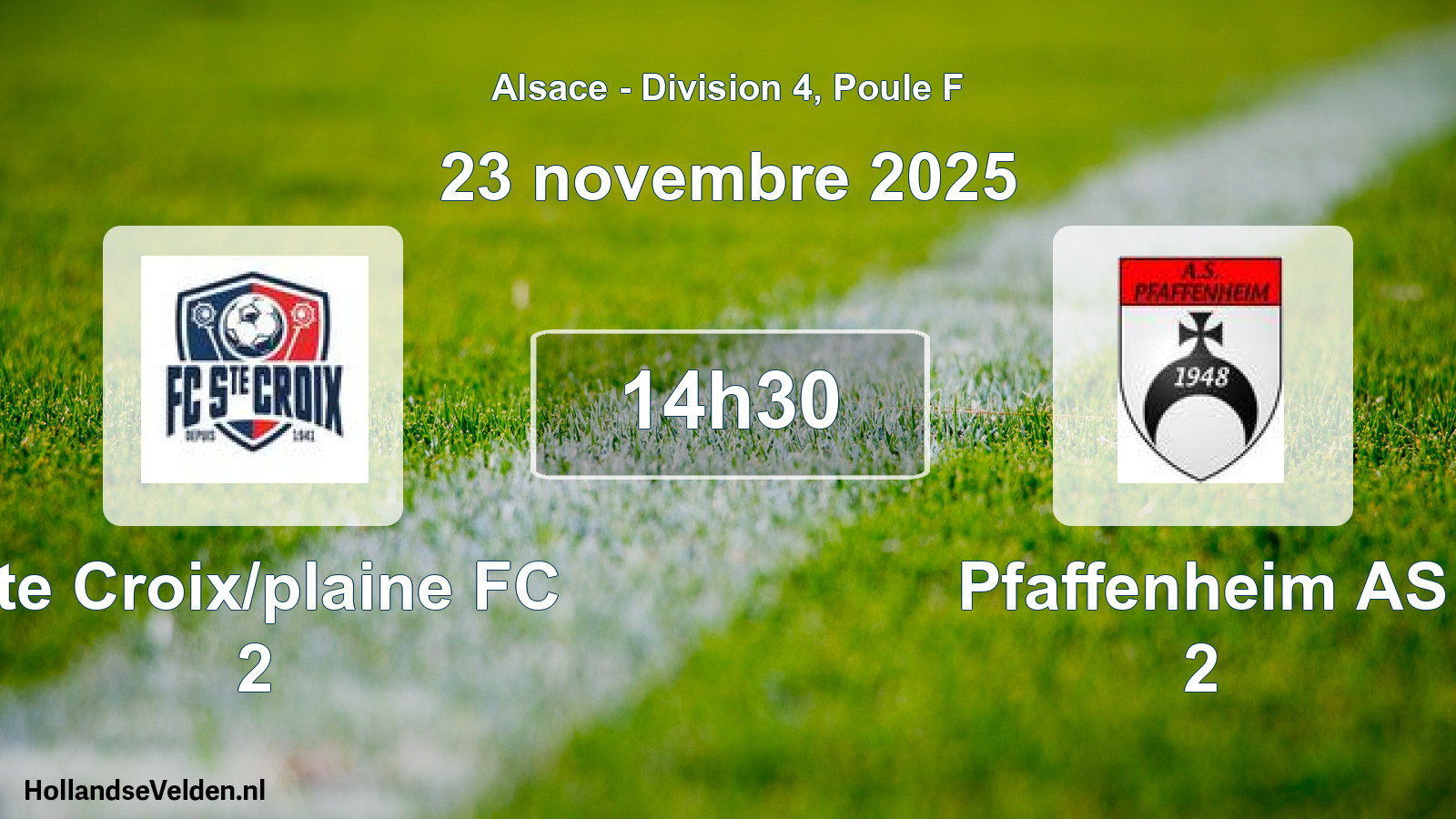 Match programmé: Ste Croix/plaine FC 2 - Pfaffenheim AS 2 (23 novembre 2025)