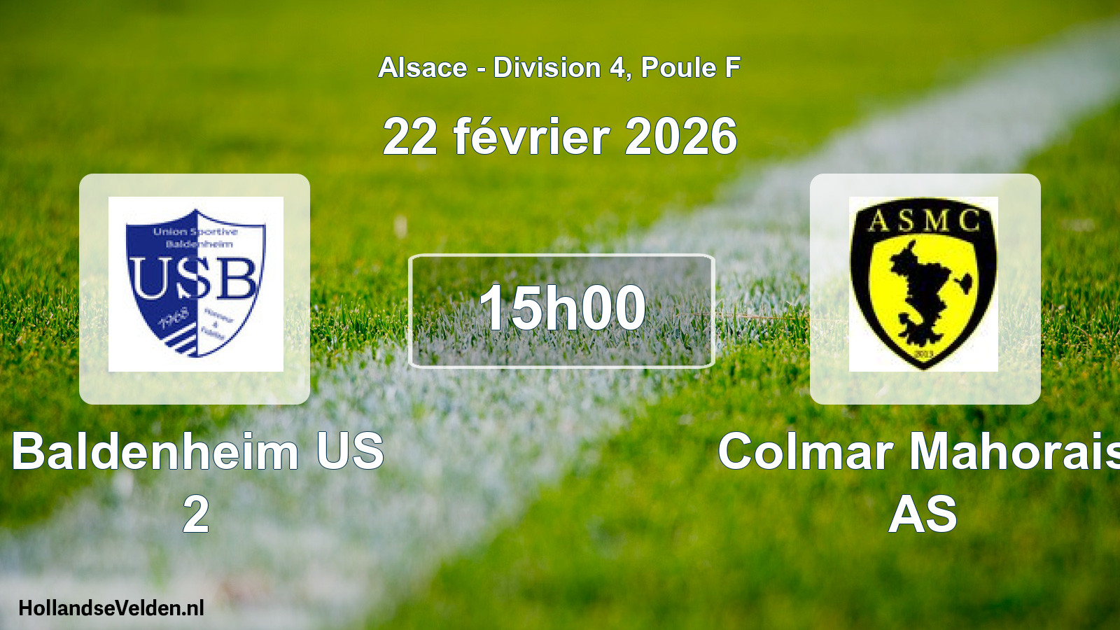 Match programmé: Baldenheim US 2 - Colmar Mahorais AS (22 février 2026)