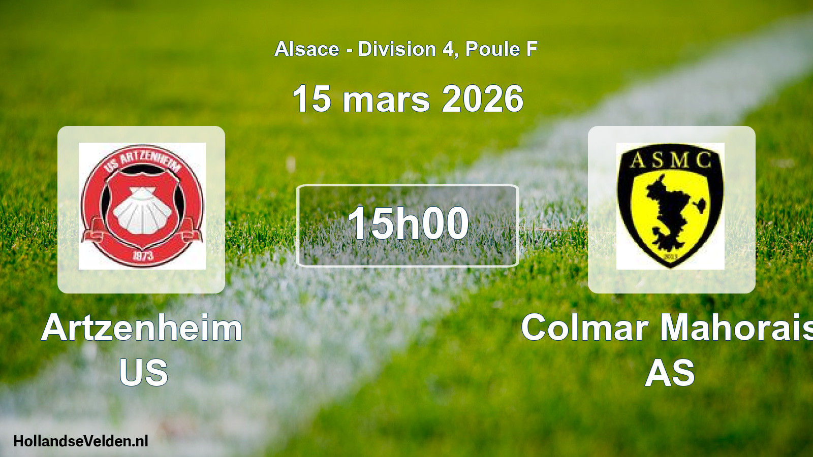 Match programmé: Artzenheim US - Colmar Mahorais AS (15 mars 2026)