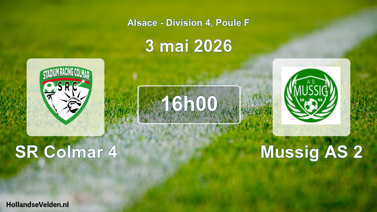 Match programmé: SR Colmar 4 - Mussig AS 2 (3 mai 2026)