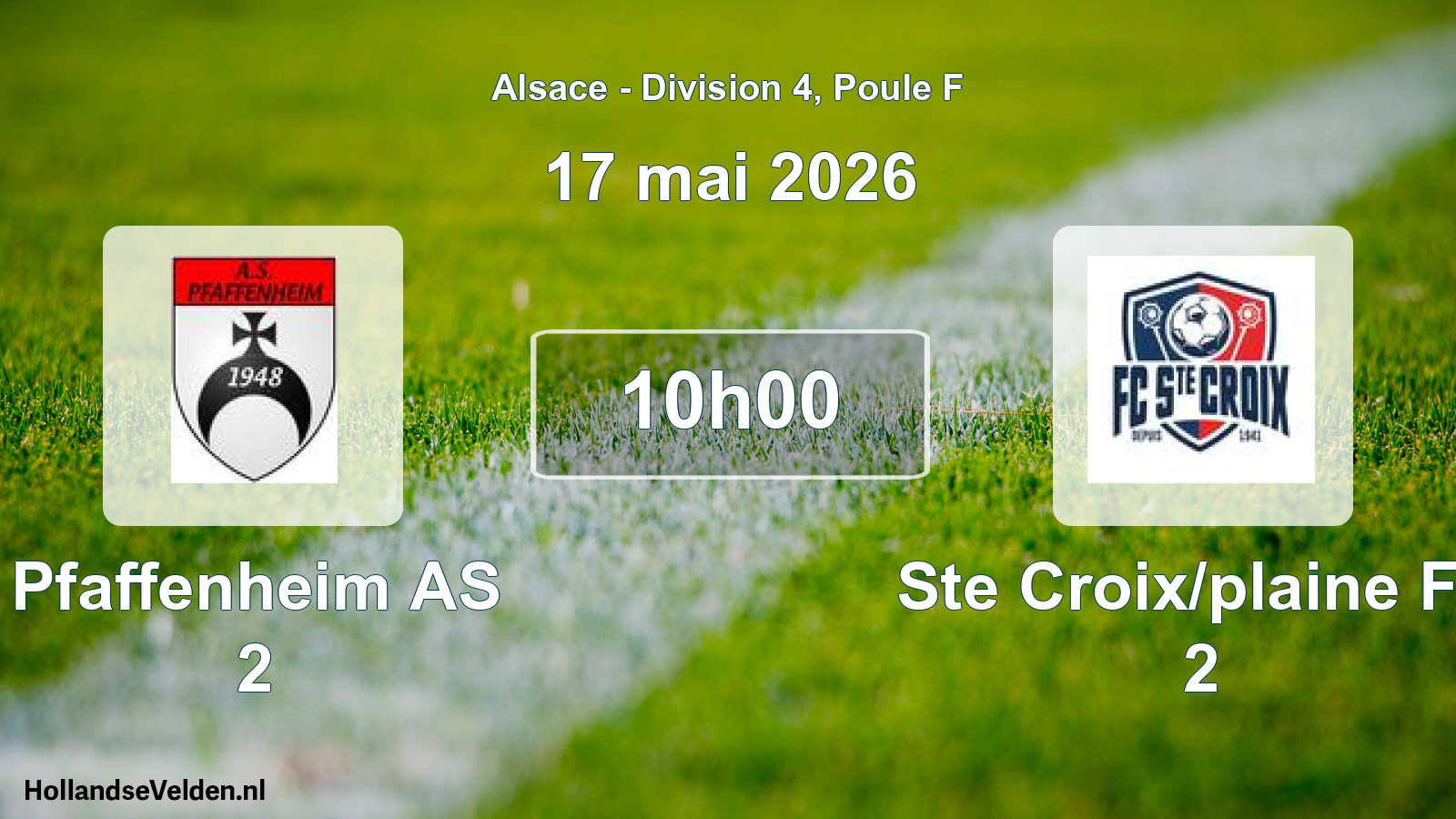 Match programmé: Pfaffenheim AS 2 - Ste Croix/plaine FC 2 (17 mai 2026)