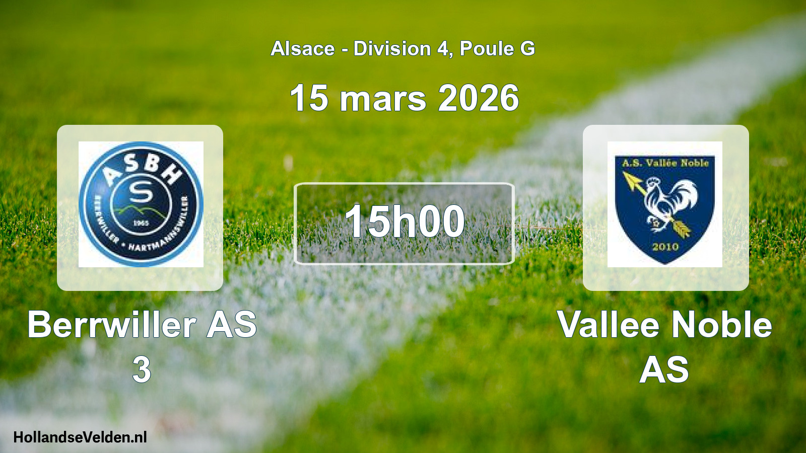 Match programmé: Berrwiller AS 3 - Vallee Noble AS (15 mars 2026)