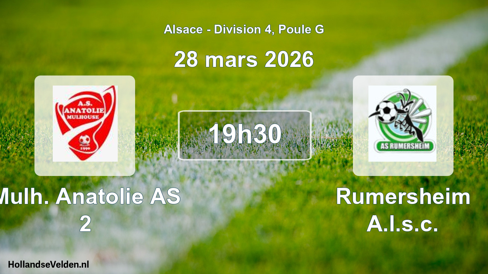 Match programmé: Mulh. Anatolie AS 2 - Rumersheim A.l.s.c. (28 mars 2026)
