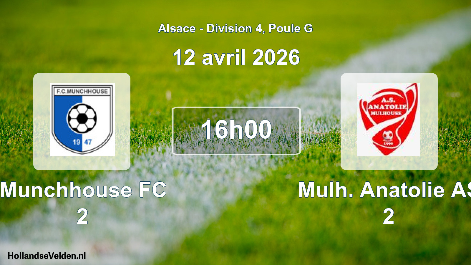 Match programmé: Munchhouse FC 2 - Mulh. Anatolie AS 2 (12 avril 2026)
