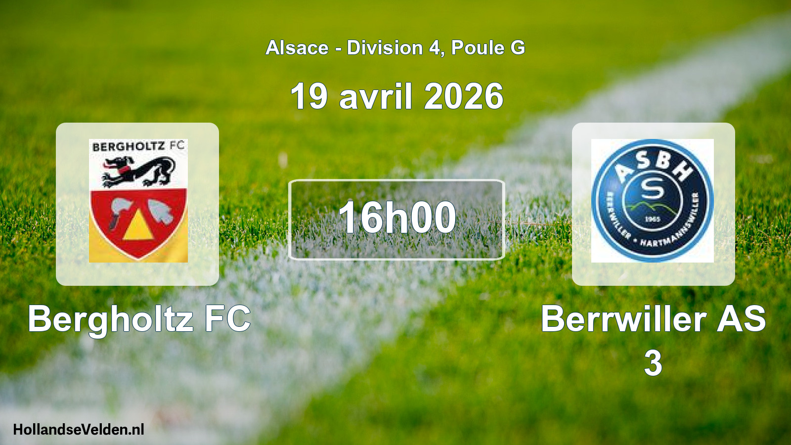 Match programmé: Bergholtz FC - Berrwiller AS 3 (19 avril 2026)