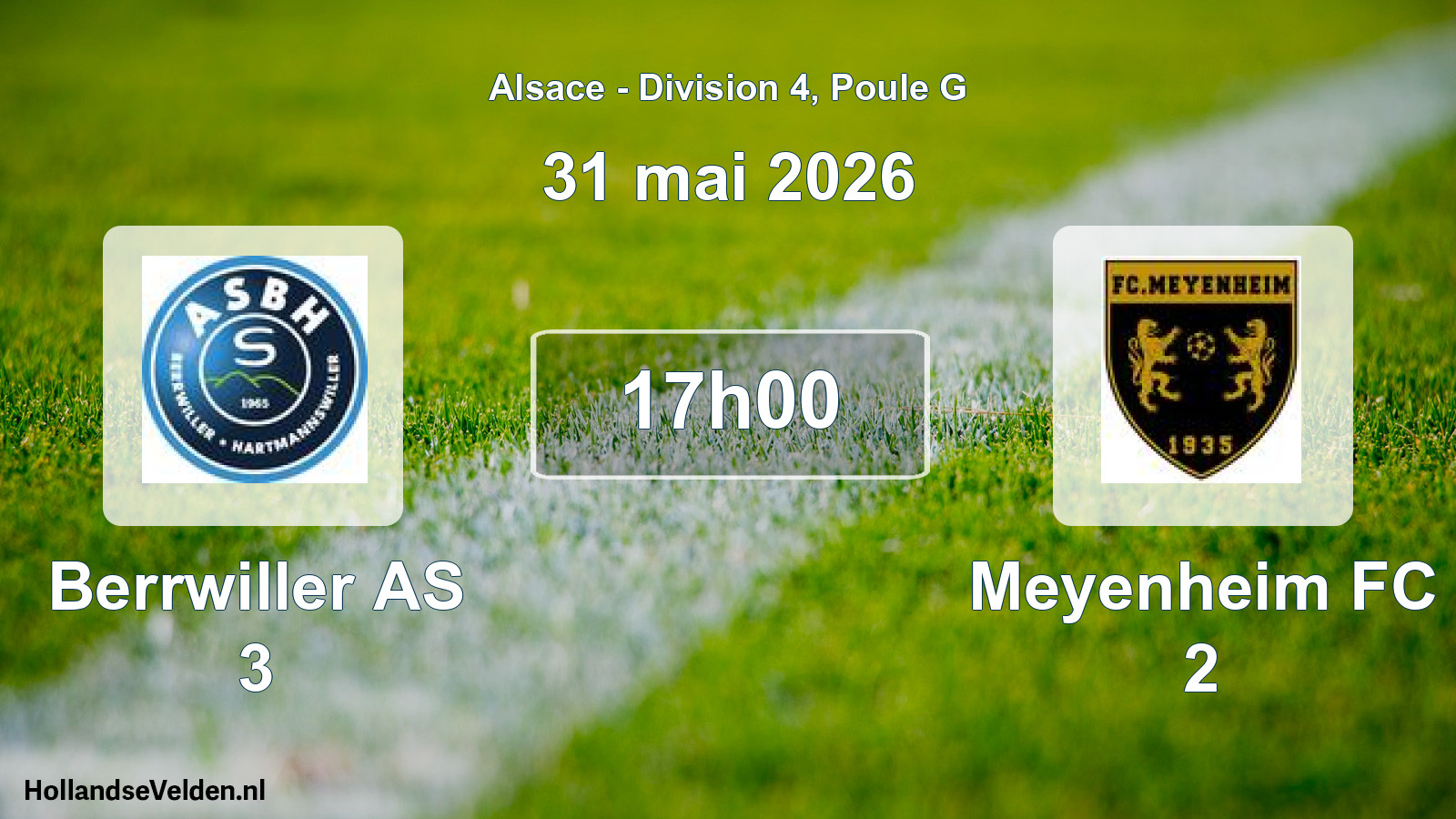Match programmé: Berrwiller AS 3 - Meyenheim FC 2 (31 mai 2026)