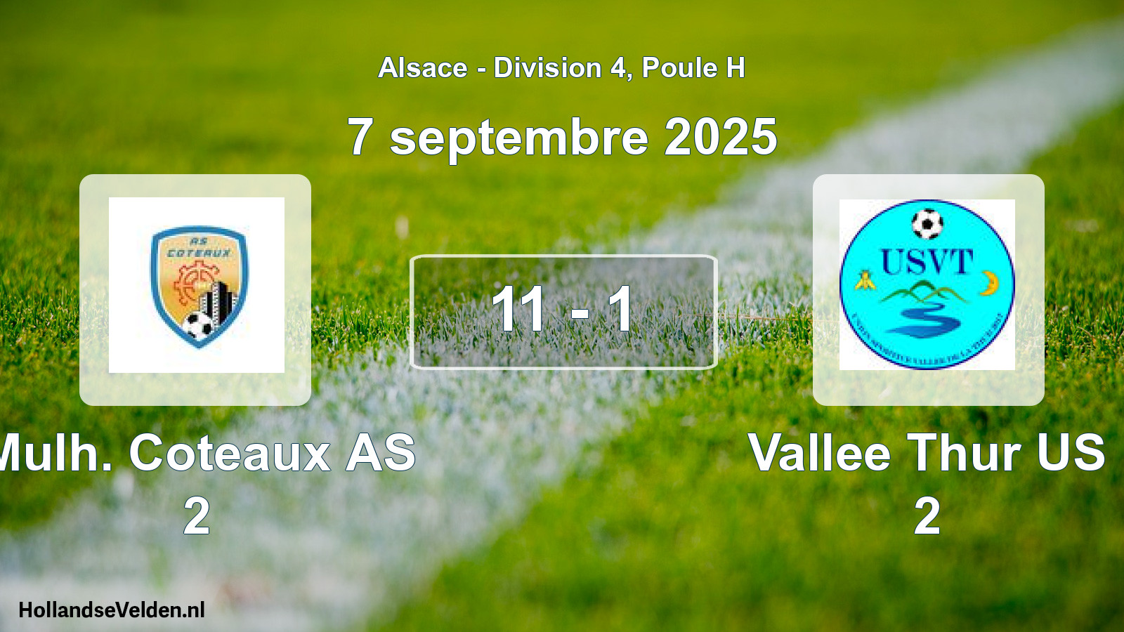 Match joué: Mulh. Coteaux AS 2 - Vallee Thur US 2 11 - 1 (7 septembre 2025)