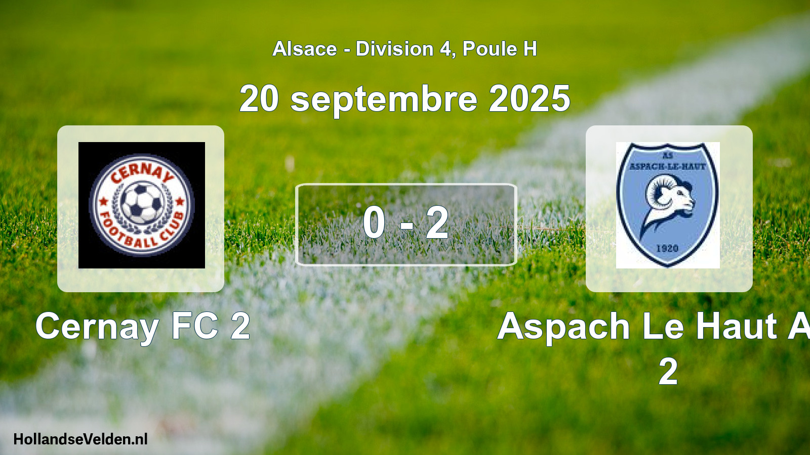 Gespeelde wedstrijd: Cernay FC 2 - Aspach Le Haut AS 2 0 - 2 (20 september 2025)