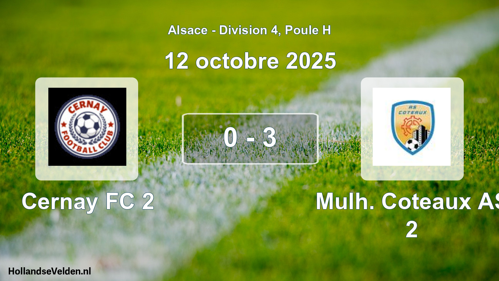 Match joué: Cernay FC 2 - Mulh. Coteaux AS 2 0 - 3 (12 octobre 2025)