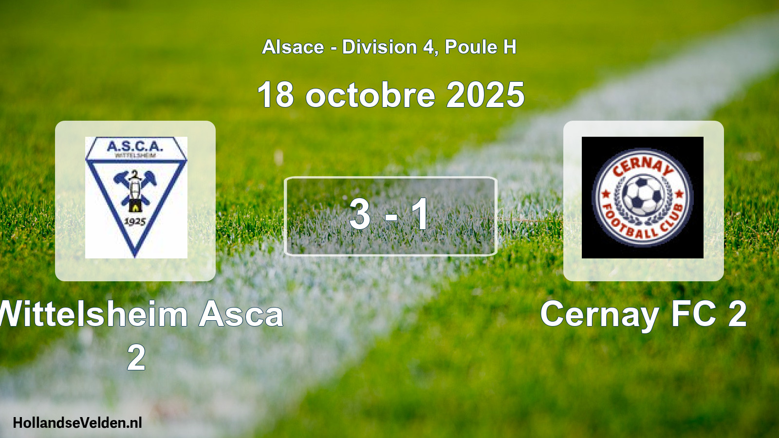 Total number of matches played: Wittelsheim Asca 2 - Cernay FC 2 3 - 1 (18 October 2025)